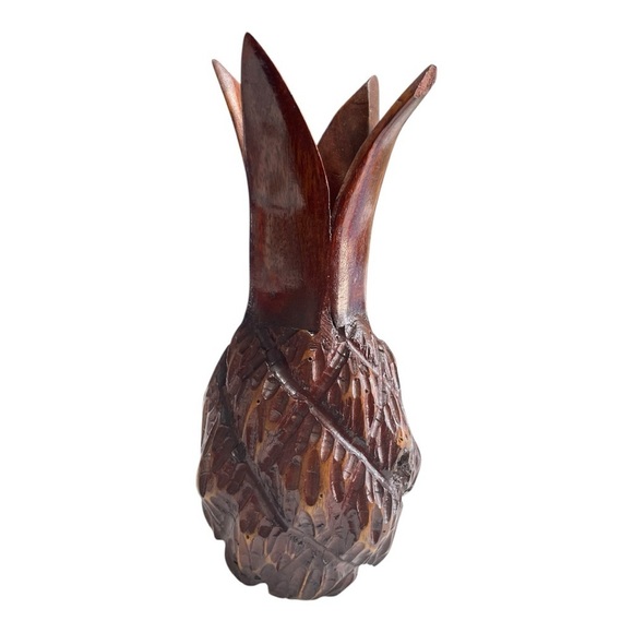 Vtg. Hand carved Wood Pineapple Appetizer and candle Holder 11.50" Tall - Picture 4 of 10